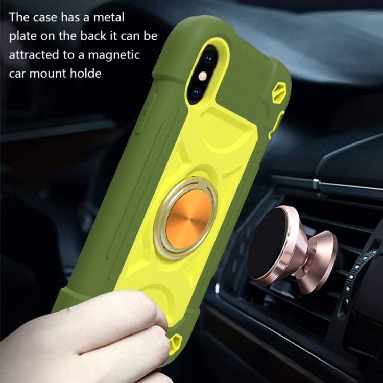 For iPhone X / XS Shockproof Silicone + PC Protective Case with Dual-Ring Holder