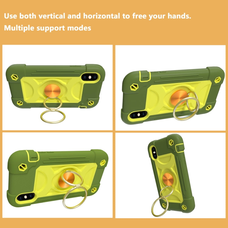 For iPhone X / XS Shockproof Silicone + PC Protective Case with Dual-Ring Holder