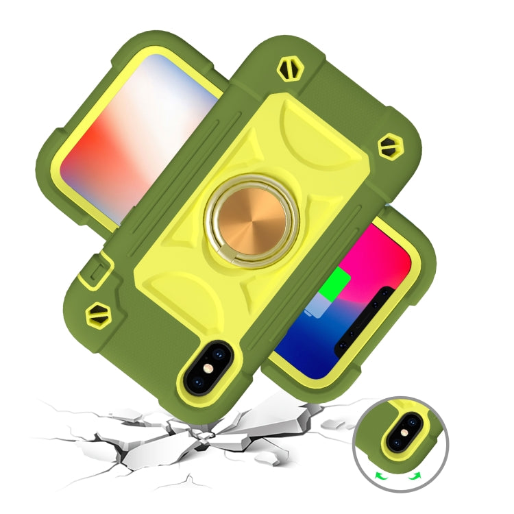 For iPhone X / XS Shockproof Silicone + PC Protective Case with Dual-Ring Holder