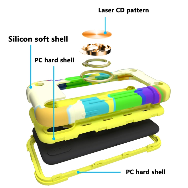 For iPhone X / XS Shockproof Silicone + PC Protective Case with Dual-Ring Holder