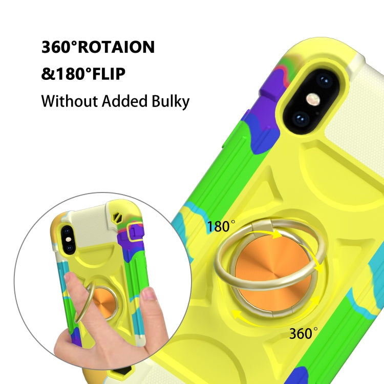 For iPhone X / XS Shockproof Silicone + PC Protective Case with Dual-Ring Holder