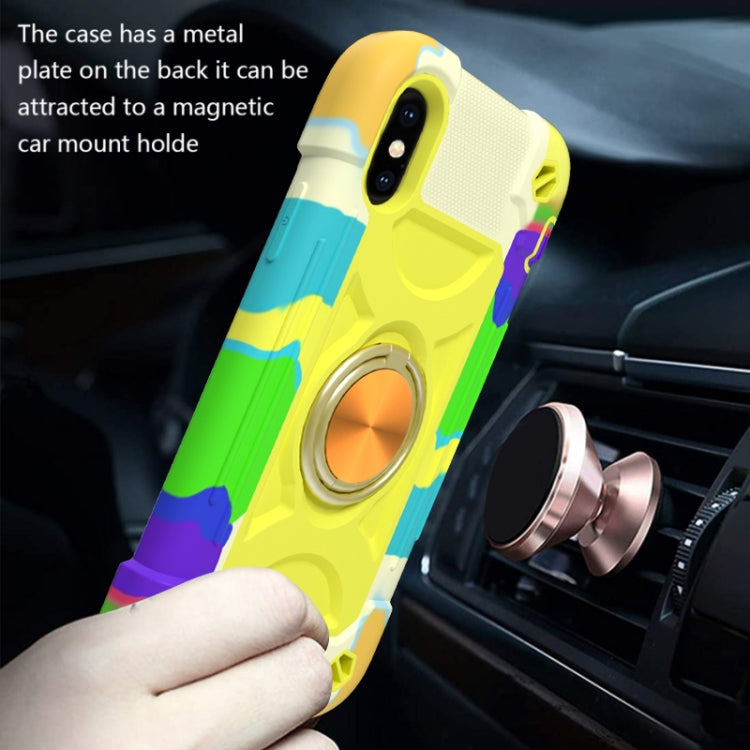 For iPhone X / XS Shockproof Silicone + PC Protective Case with Dual-Ring Holder