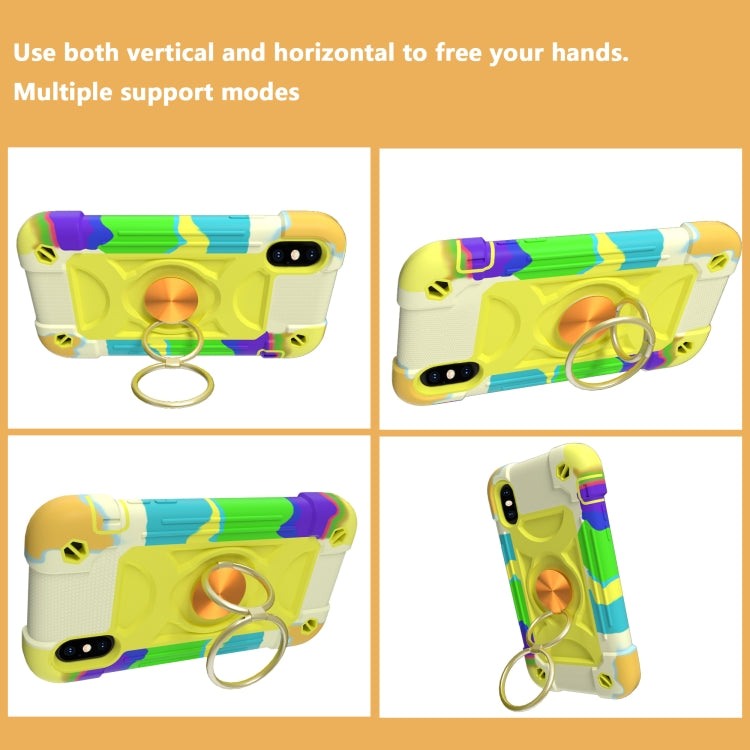 For iPhone X / XS Shockproof Silicone + PC Protective Case with Dual-Ring Holder