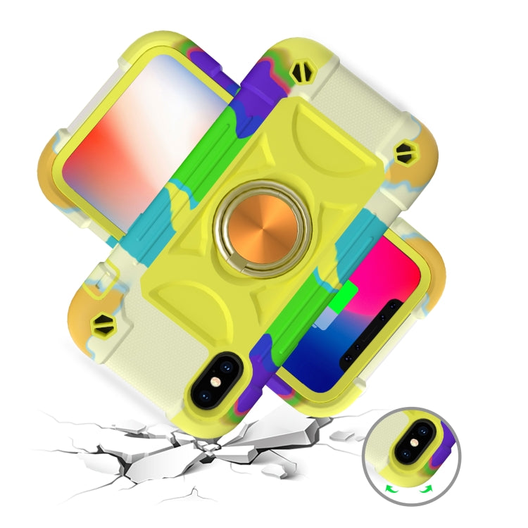 For iPhone X / XS Shockproof Silicone + PC Protective Case with Dual-Ring Holder