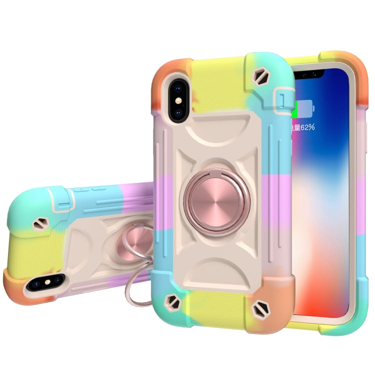 For iPhone X / XS Shockproof Silicone + PC Protective Case with Dual-Ring Holder