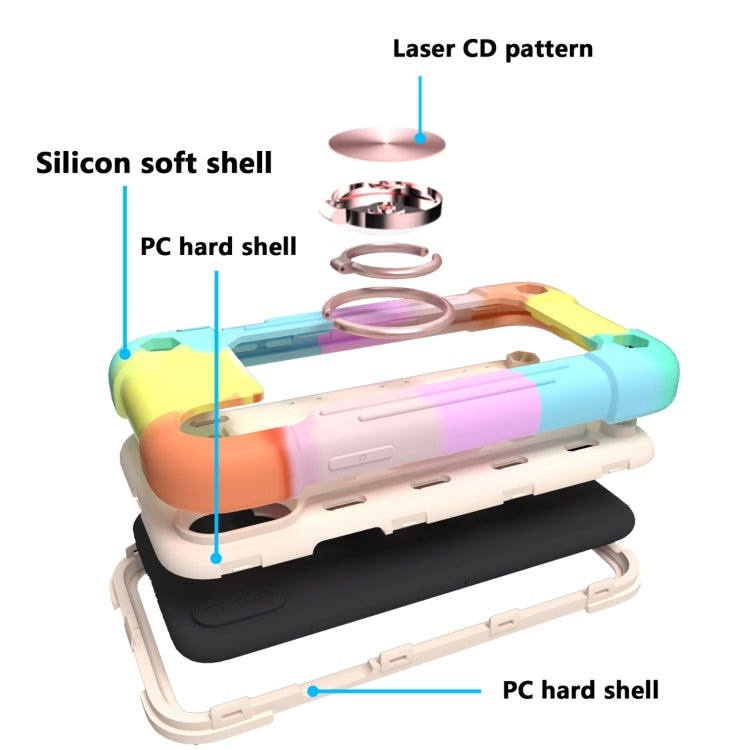 For iPhone X / XS Shockproof Silicone + PC Protective Case with Dual-Ring Holder