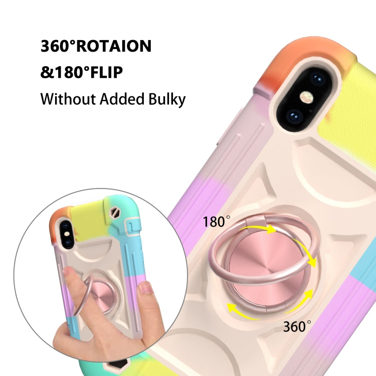 For iPhone X / XS Shockproof Silicone + PC Protective Case with Dual-Ring Holder