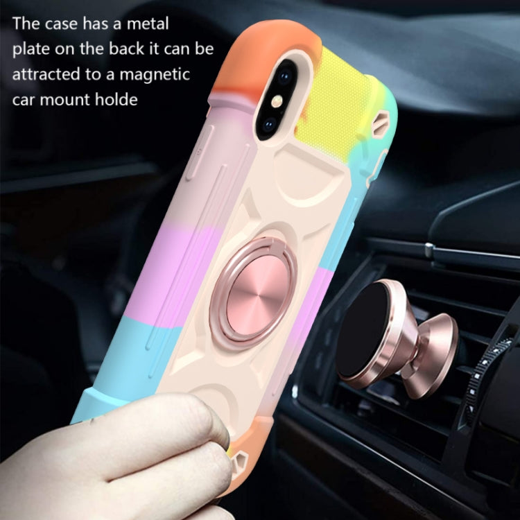 For iPhone X / XS Shockproof Silicone + PC Protective Case with Dual-Ring Holder
