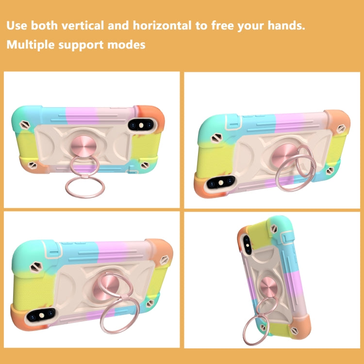 For iPhone X / XS Shockproof Silicone + PC Protective Case with Dual-Ring Holder