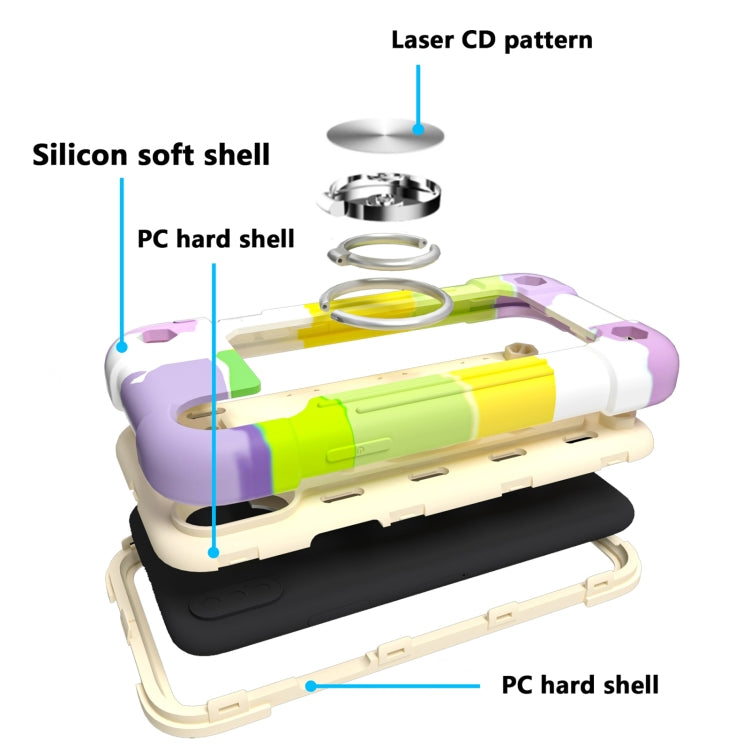 For iPhone X / XS Shockproof Silicone + PC Protective Case with Dual-Ring Holder
