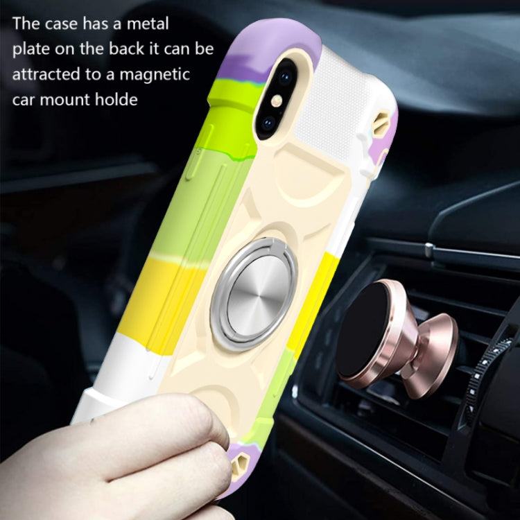 For iPhone X / XS Shockproof Silicone + PC Protective Case with Dual-Ring Holder