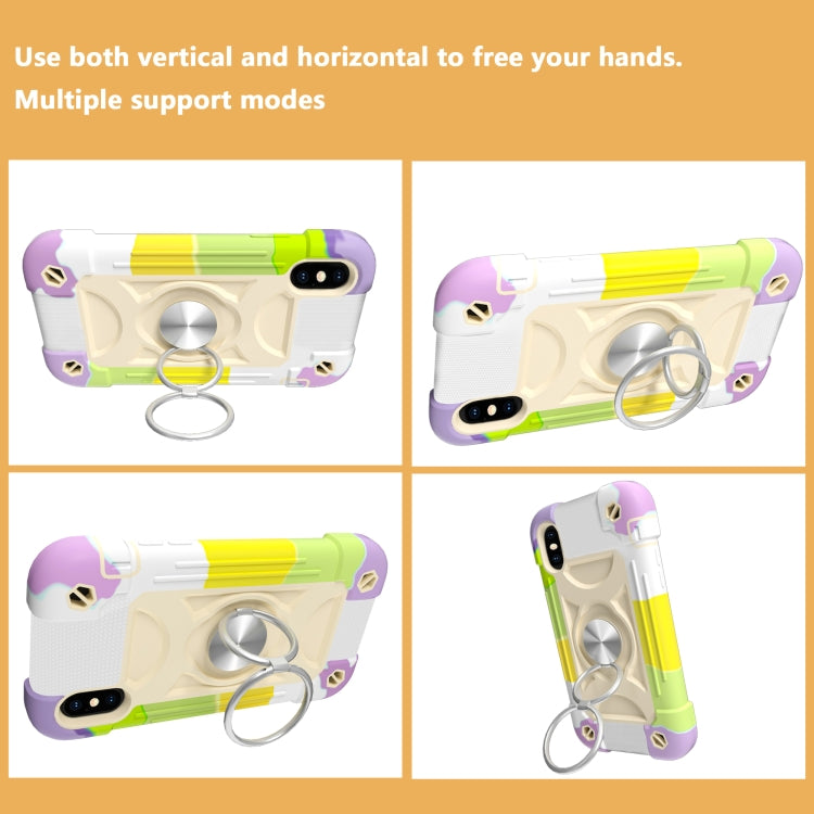 For iPhone X / XS Shockproof Silicone + PC Protective Case with Dual-Ring Holder