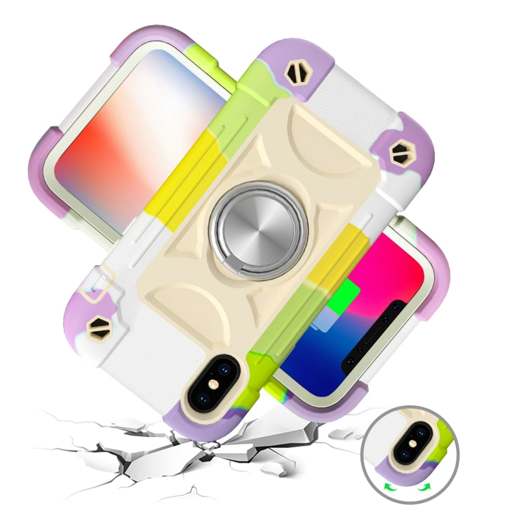 For iPhone X / XS Shockproof Silicone + PC Protective Case with Dual-Ring Holder