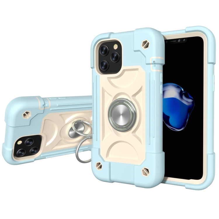 For iPhone 12 / 12 Pro Shockproof Silicone + PC Protective Case with Dual-Ring Holder
