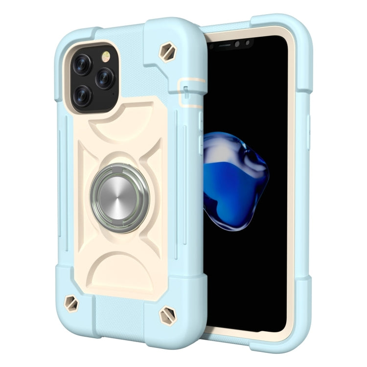 For iPhone 12 / 12 Pro Shockproof Silicone + PC Protective Case with Dual-Ring Holder