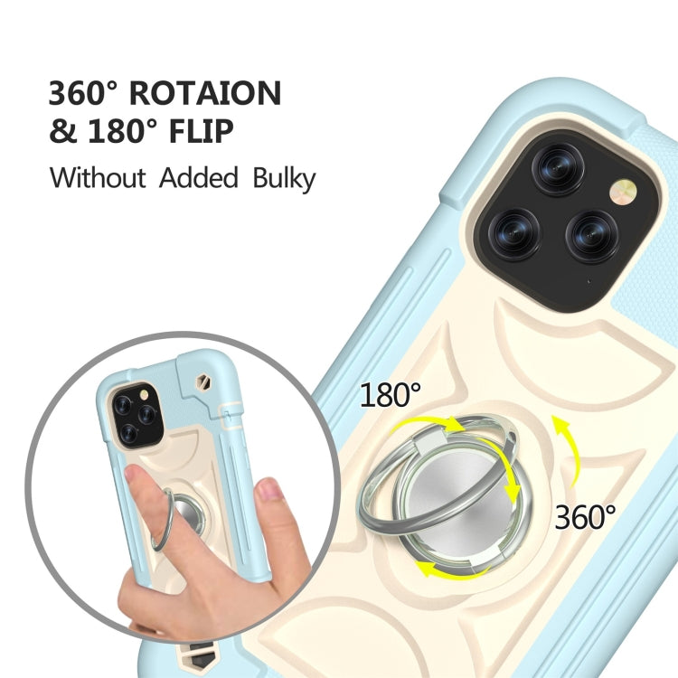 For iPhone 12 / 12 Pro Shockproof Silicone + PC Protective Case with Dual-Ring Holder