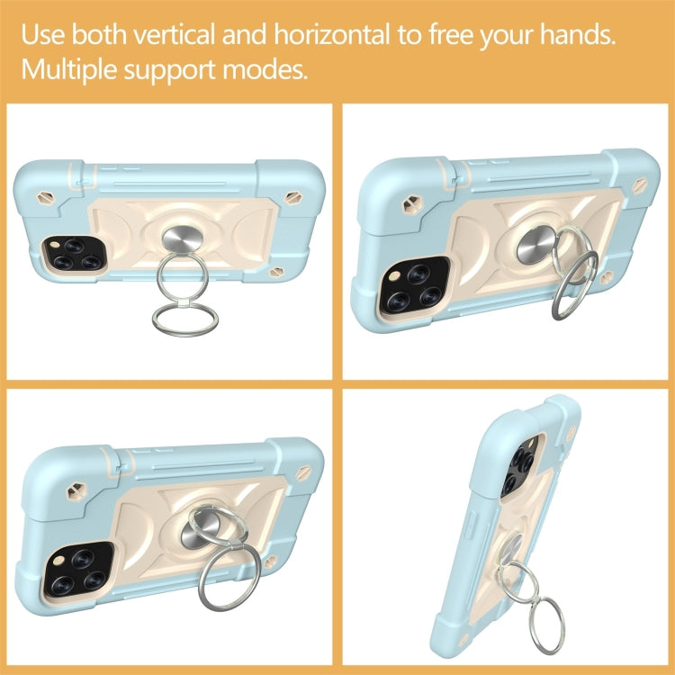 For iPhone 12 / 12 Pro Shockproof Silicone + PC Protective Case with Dual-Ring Holder