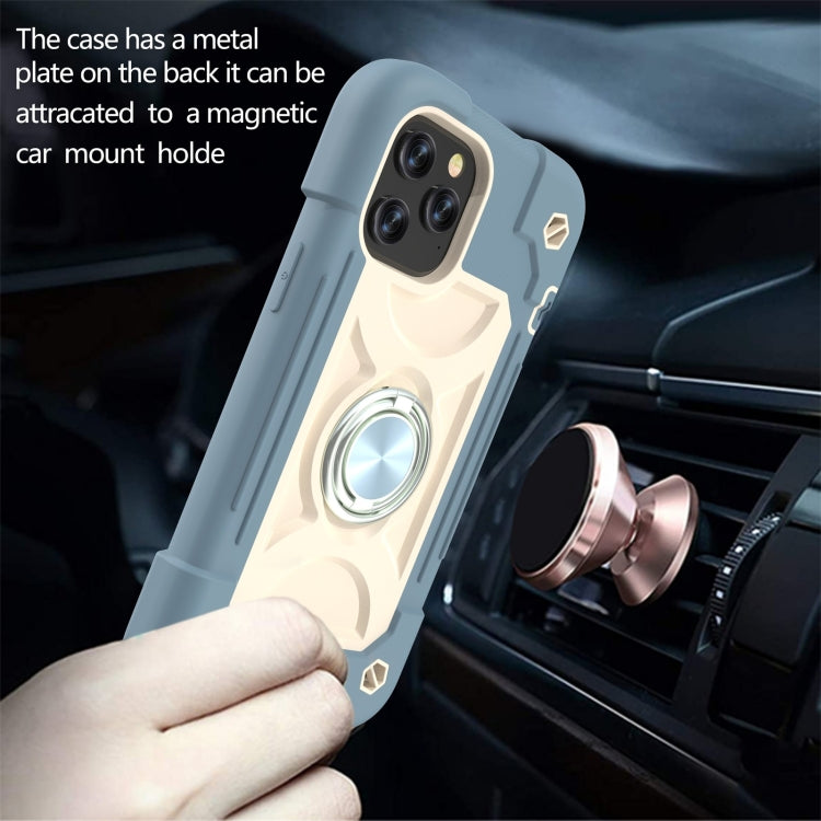 For iPhone 12 / 12 Pro Shockproof Silicone + PC Protective Case with Dual-Ring Holder