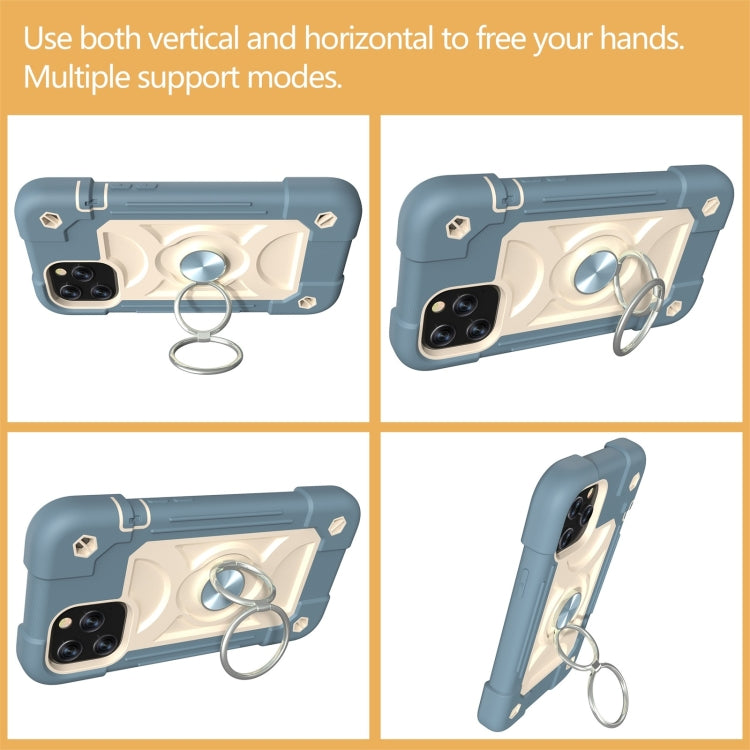 For iPhone 12 / 12 Pro Shockproof Silicone + PC Protective Case with Dual-Ring Holder