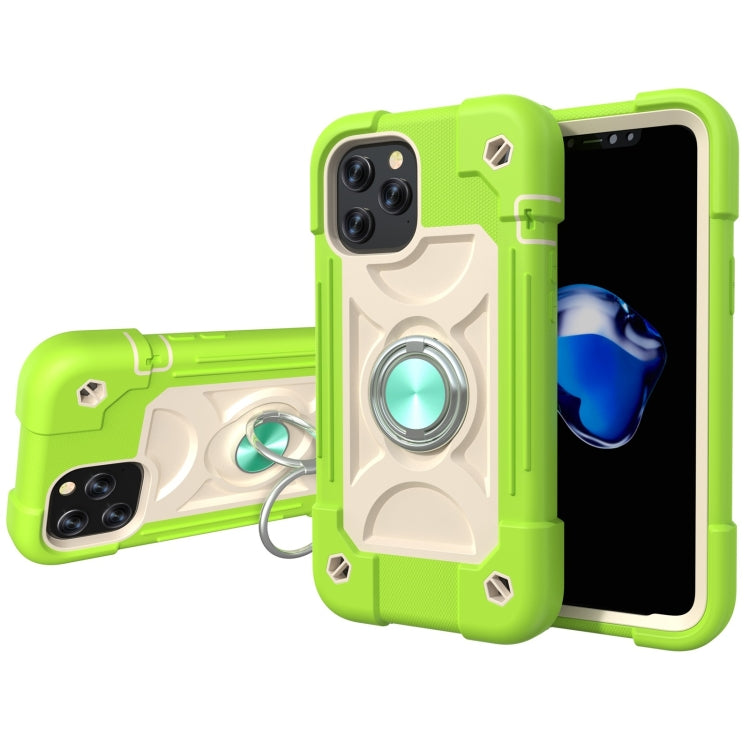 For iPhone 12 / 12 Pro Shockproof Silicone + PC Protective Case with Dual-Ring Holder