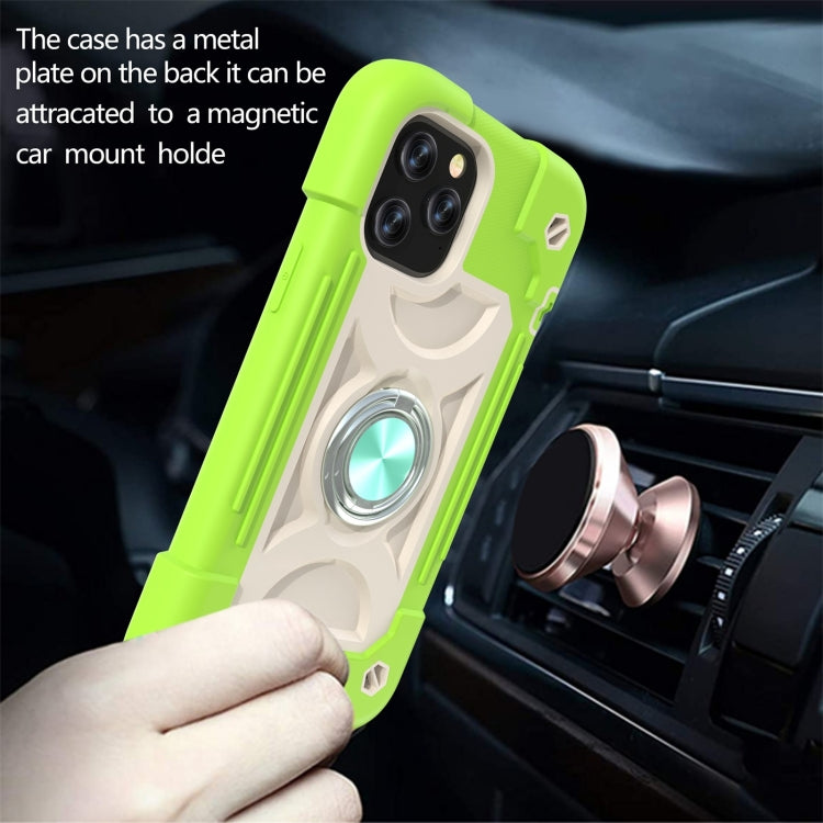 For iPhone 12 / 12 Pro Shockproof Silicone + PC Protective Case with Dual-Ring Holder