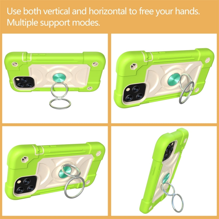 For iPhone 12 / 12 Pro Shockproof Silicone + PC Protective Case with Dual-Ring Holder