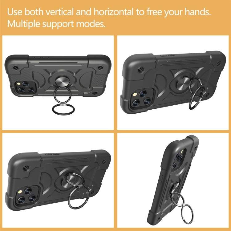 For iPhone 12 / 12 Pro Shockproof Silicone + PC Protective Case with Dual-Ring Holder