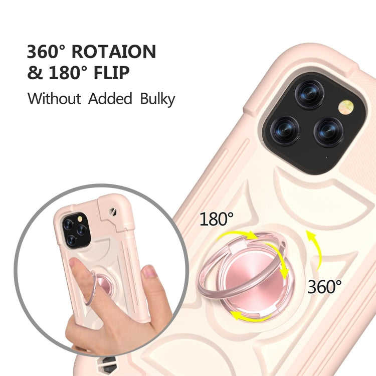 For iPhone 12 / 12 Pro Shockproof Silicone + PC Protective Case with Dual-Ring Holder