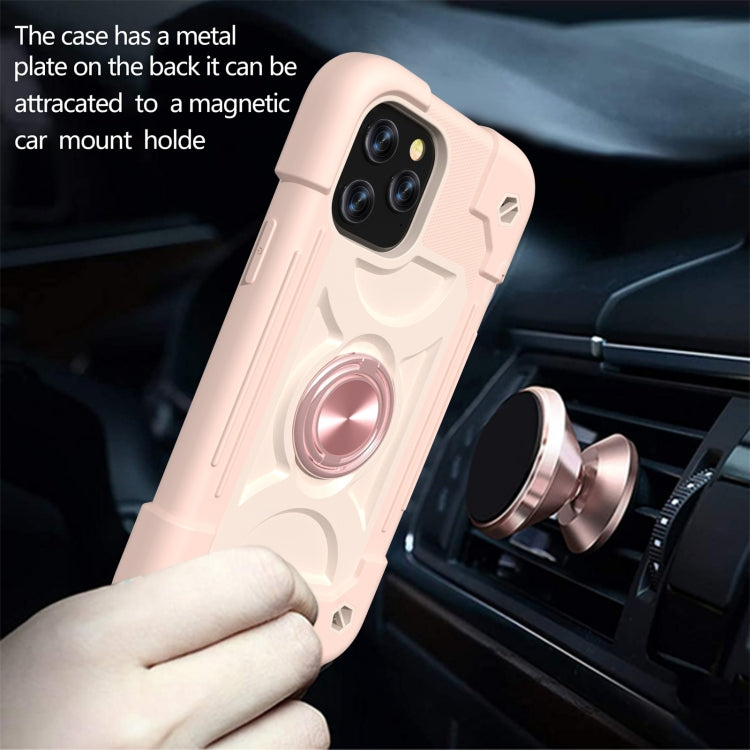 For iPhone 12 / 12 Pro Shockproof Silicone + PC Protective Case with Dual-Ring Holder