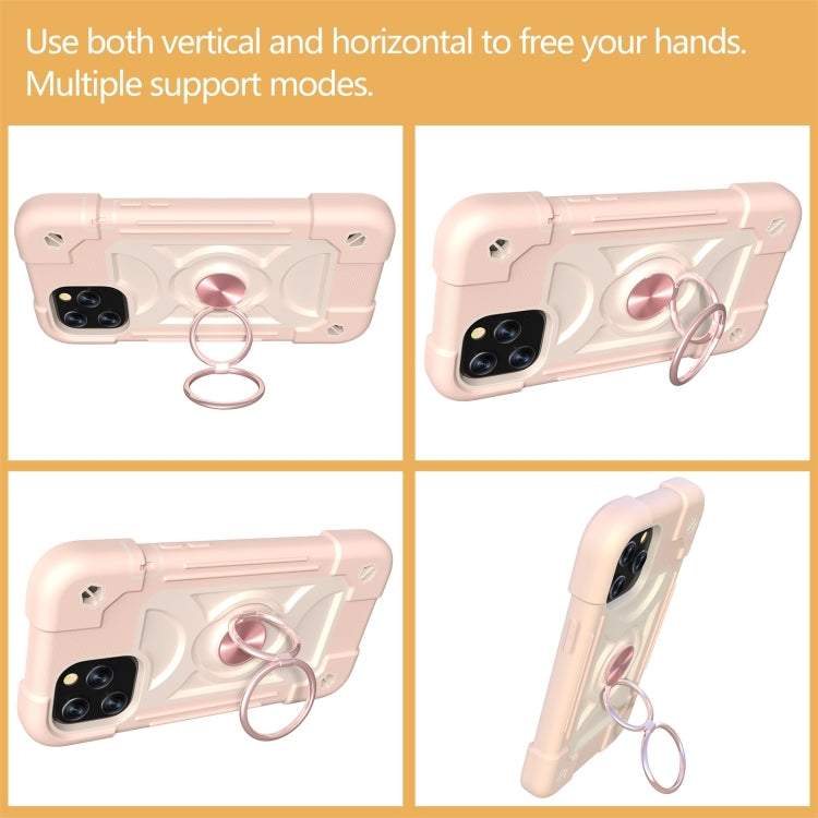 For iPhone 12 / 12 Pro Shockproof Silicone + PC Protective Case with Dual-Ring Holder