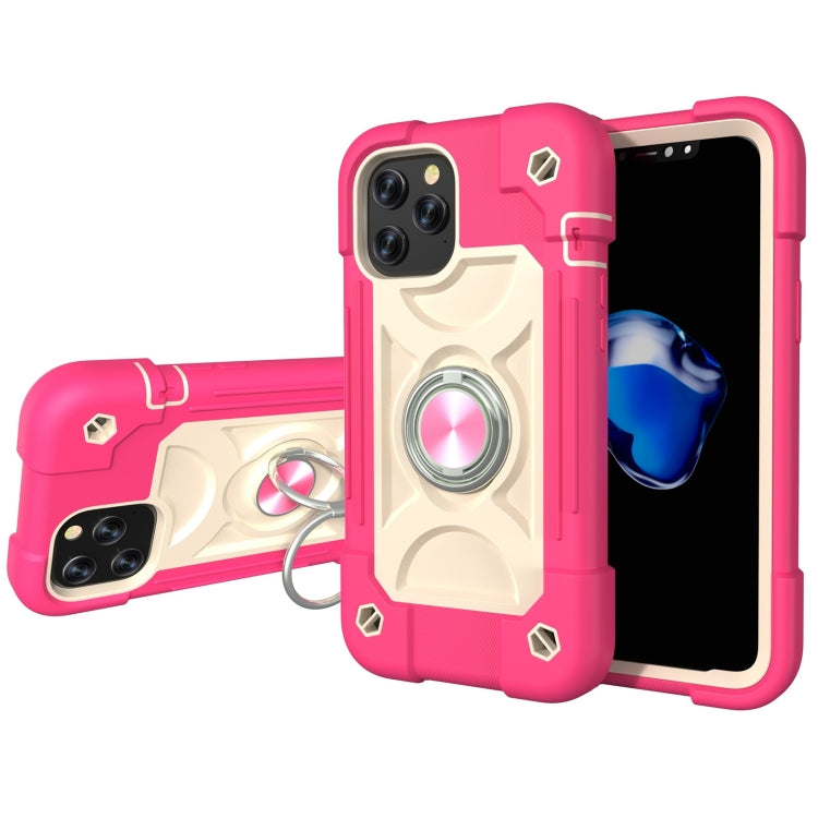 For iPhone 12 / 12 Pro Shockproof Silicone + PC Protective Case with Dual-Ring Holder