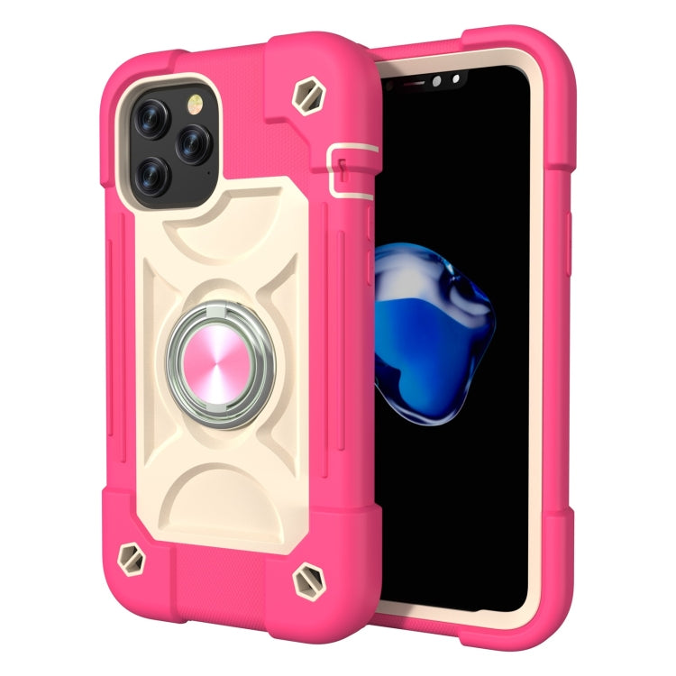 For iPhone 12 / 12 Pro Shockproof Silicone + PC Protective Case with Dual-Ring Holder
