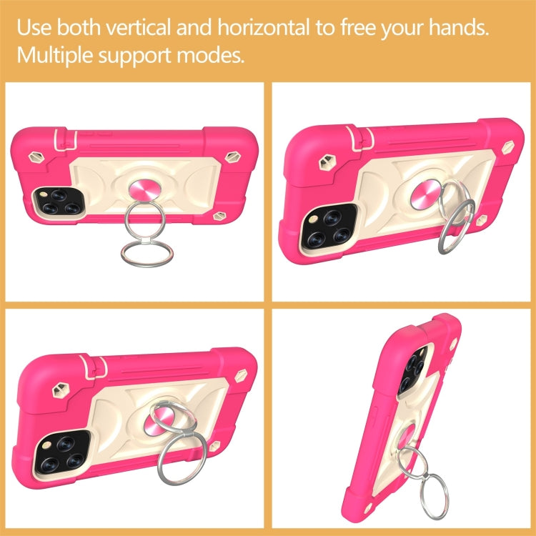 For iPhone 12 / 12 Pro Shockproof Silicone + PC Protective Case with Dual-Ring Holder