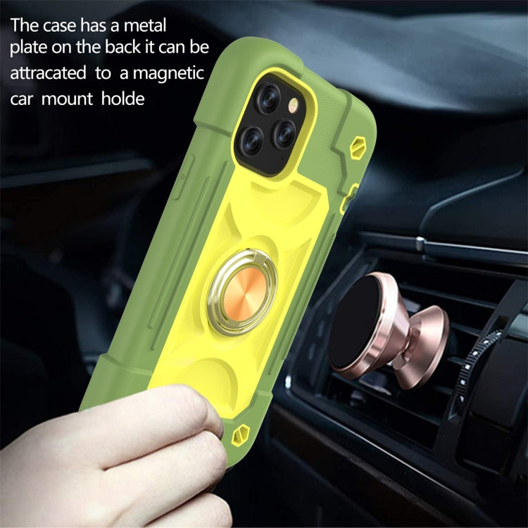 For iPhone 12 / 12 Pro Shockproof Silicone + PC Protective Case with Dual-Ring Holder