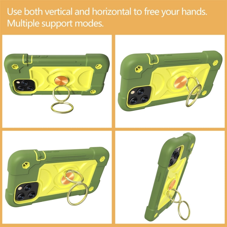 For iPhone 12 / 12 Pro Shockproof Silicone + PC Protective Case with Dual-Ring Holder