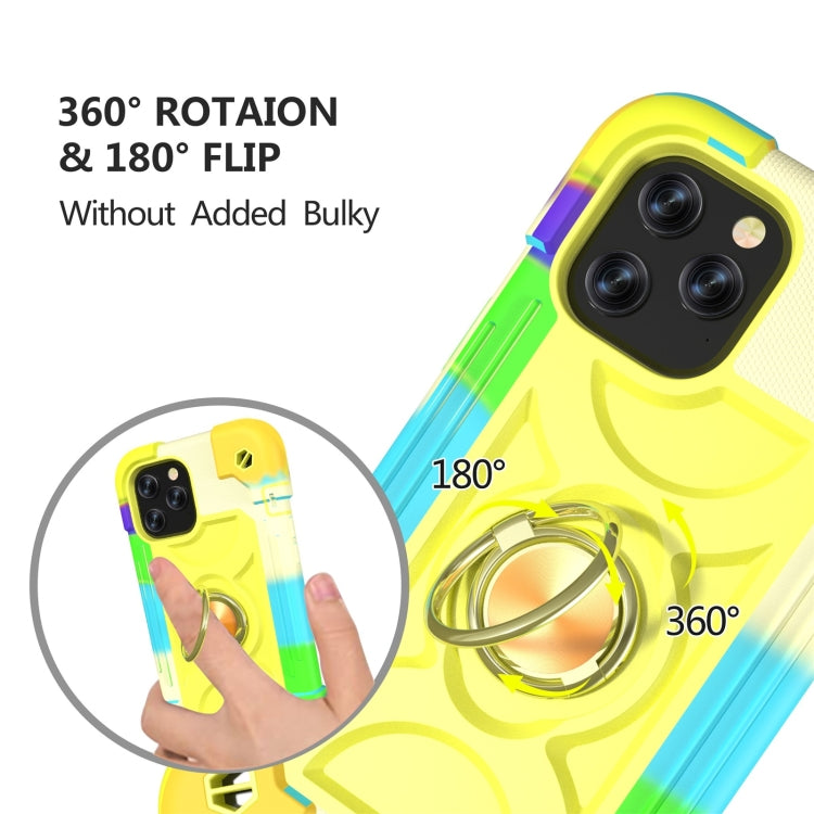 For iPhone 12 / 12 Pro Shockproof Silicone + PC Protective Case with Dual-Ring Holder