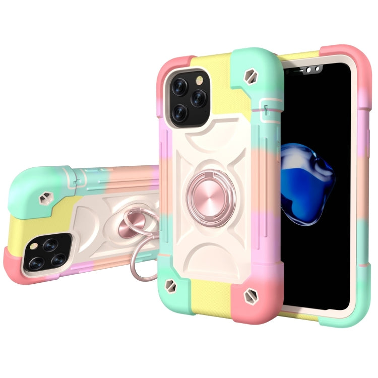 For iPhone 12 / 12 Pro Shockproof Silicone + PC Protective Case with Dual-Ring Holder