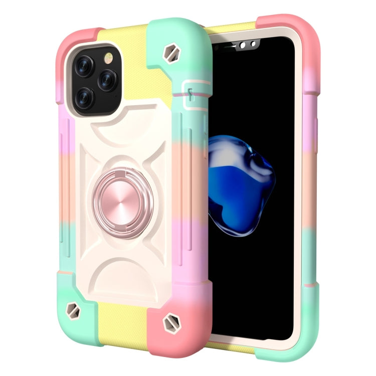 For iPhone 12 / 12 Pro Shockproof Silicone + PC Protective Case with Dual-Ring Holder