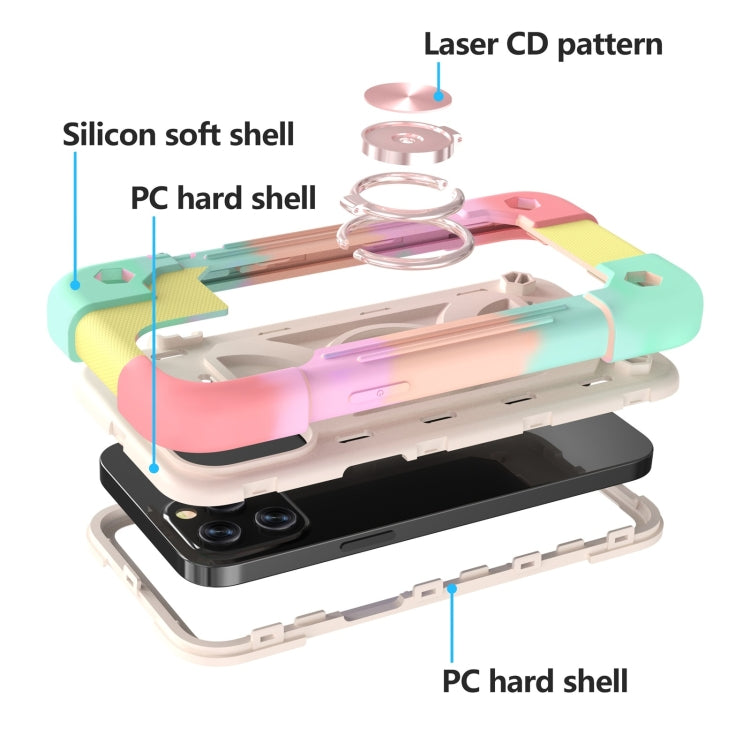 For iPhone 12 / 12 Pro Shockproof Silicone + PC Protective Case with Dual-Ring Holder