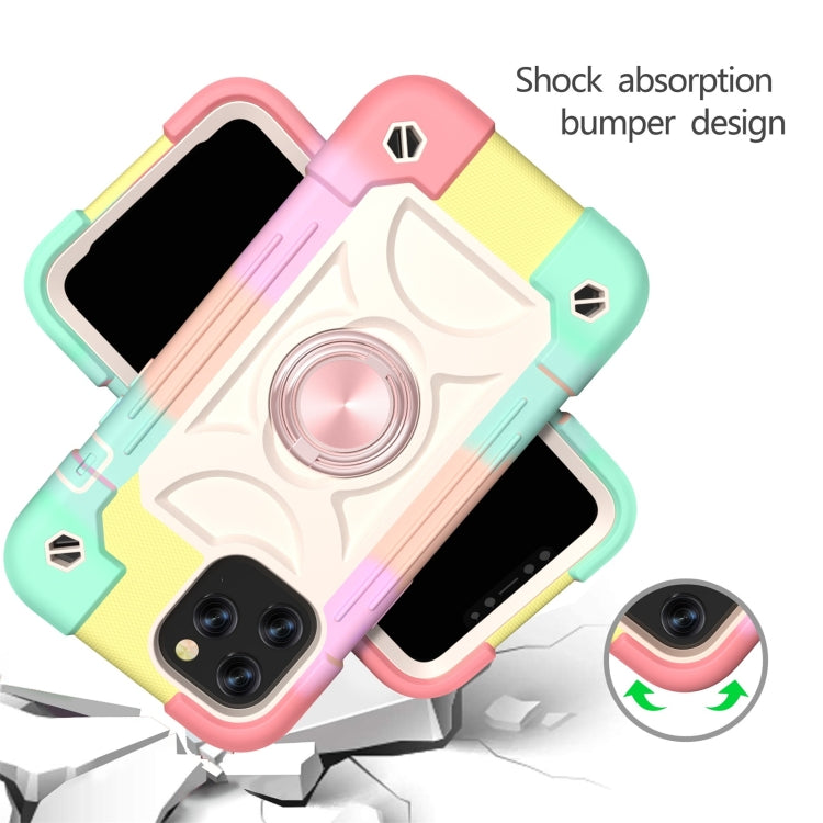 For iPhone 12 / 12 Pro Shockproof Silicone + PC Protective Case with Dual-Ring Holder