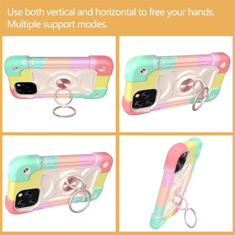 For iPhone 12 / 12 Pro Shockproof Silicone + PC Protective Case with Dual-Ring Holder