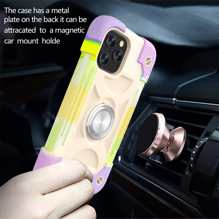 For iPhone 12 / 12 Pro Shockproof Silicone + PC Protective Case with Dual-Ring Holder