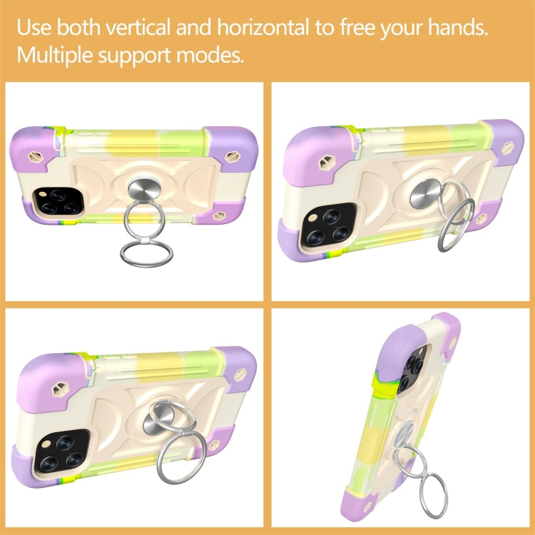 For iPhone 12 / 12 Pro Shockproof Silicone + PC Protective Case with Dual-Ring Holder