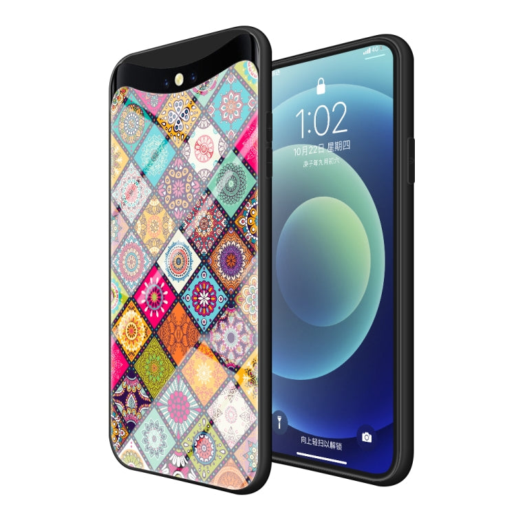 For OPPO Find X Painted Ethnic Pattern Tempered Glass TPU Shockproof Case with Folding Magnetic Holder & Neck Strap