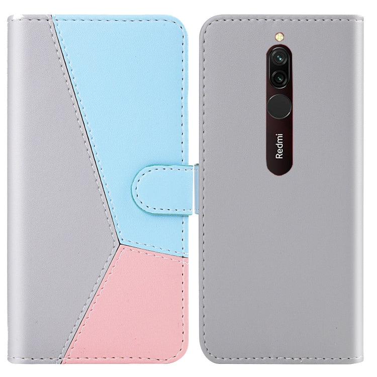For Xiaomi Redmi 8A Tricolor Stitching Horizontal Flip TPU + PU Leather Case with Holder & Card Slots & Wallet