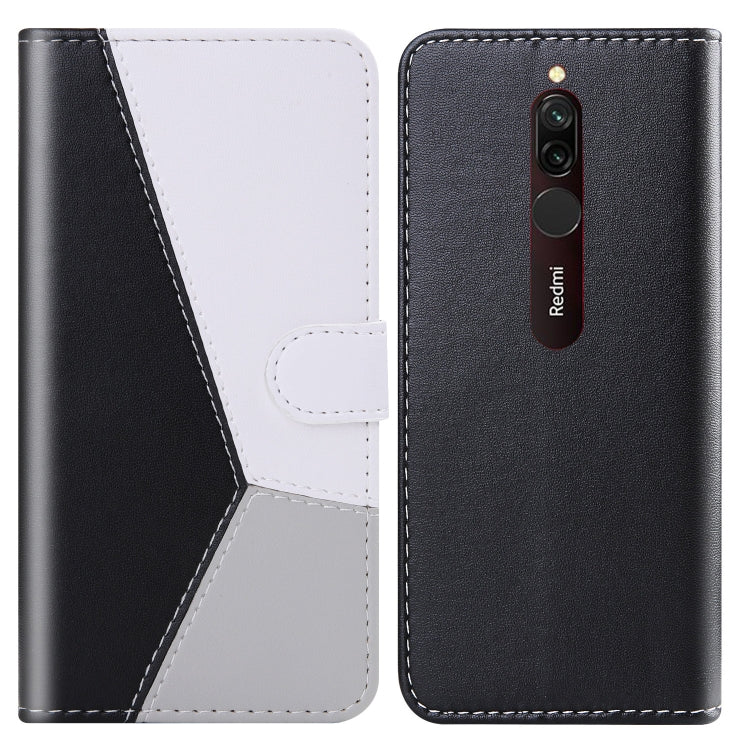 For Xiaomi Redmi 8A Tricolor Stitching Horizontal Flip TPU + PU Leather Case with Holder & Card Slots & Wallet
