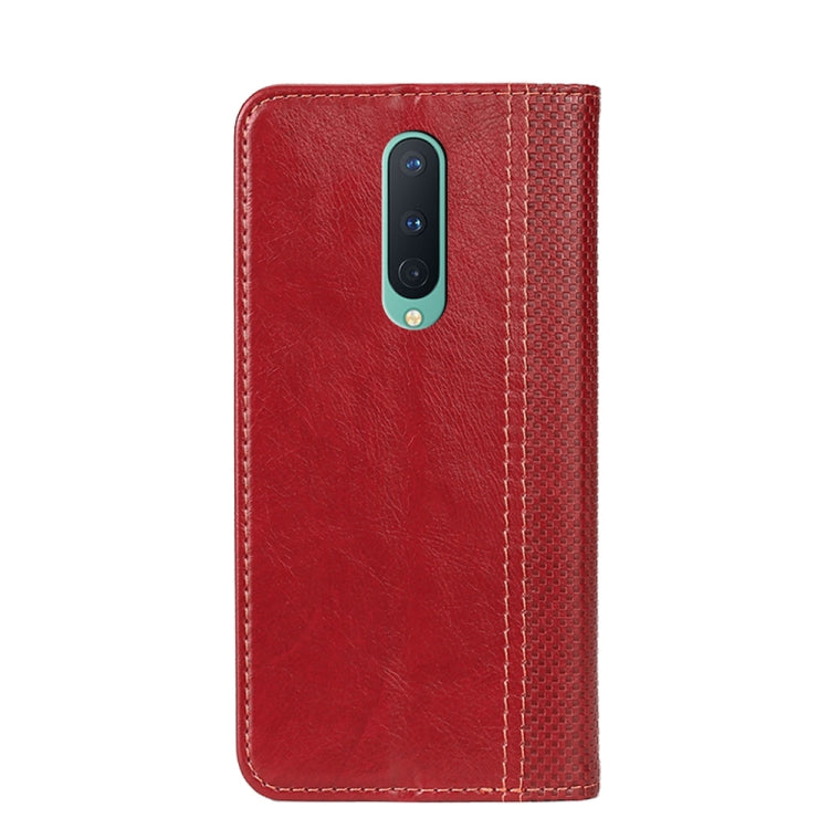 For OnePlus 8 Grid Texture Magnetic PU + TPU Horizontal Flip Leather Case with Holder & Card Slot