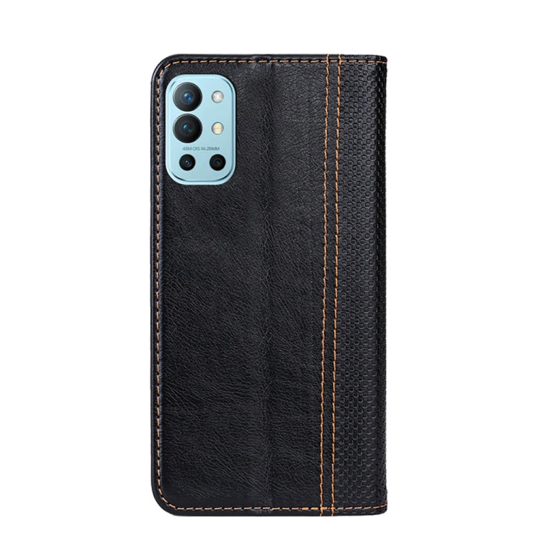 For OnePlus 9R Grid Texture Magnetic PU + TPU Horizontal Flip Leather Case with Holder & Card Slot