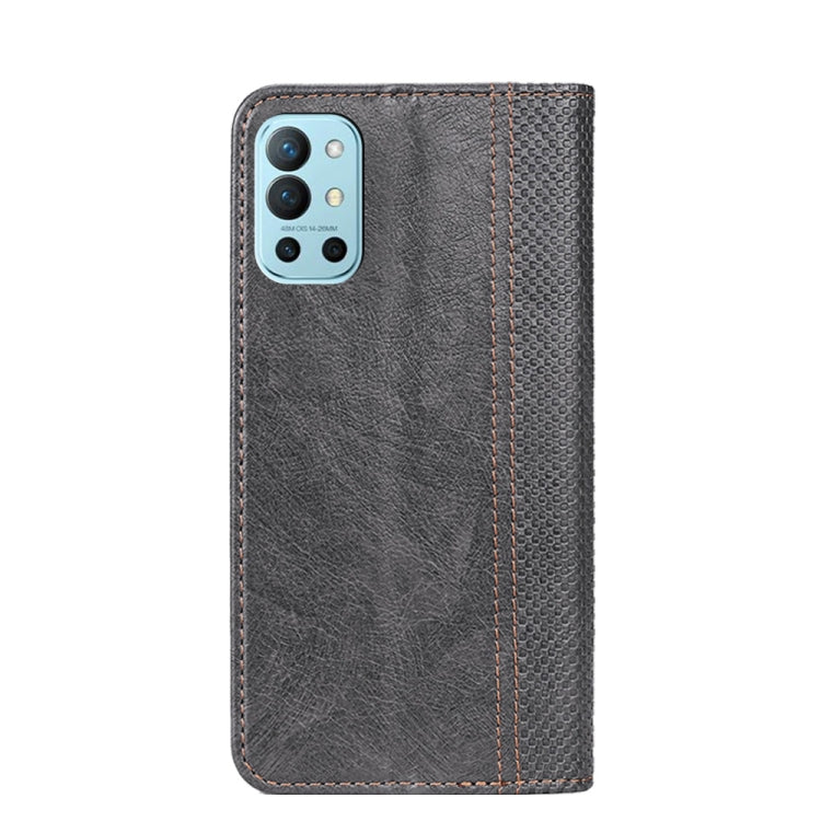 For OnePlus 9R Grid Texture Magnetic PU + TPU Horizontal Flip Leather Case with Holder & Card Slot