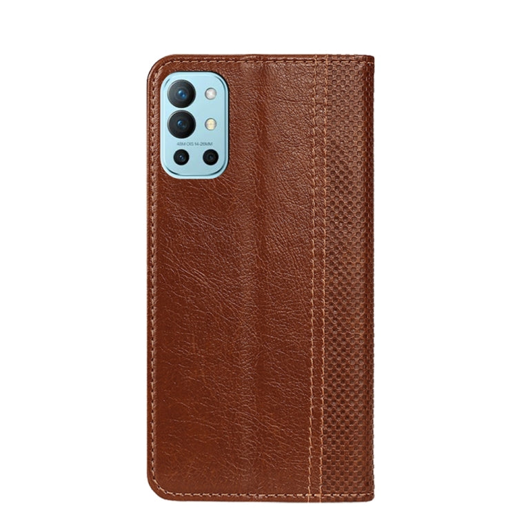 For OnePlus 9R Grid Texture Magnetic PU + TPU Horizontal Flip Leather Case with Holder & Card Slot